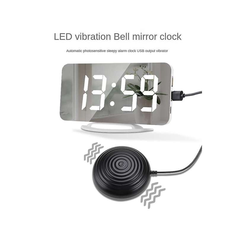 Led Vibrating Alarm Clock Simple Digital Mirror Huge Sound Vibration Alarm Clock