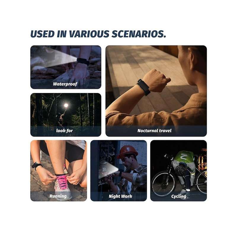LED Wrist Flashlight Torch USB Rechargeable Outdoor Camping Waterproof IP67 Lamp for Dog Walking Han