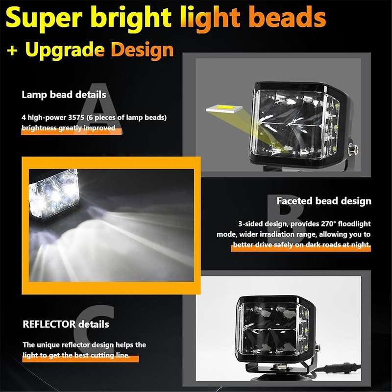 LED White Worklights 100W 10000LM Offroad Fog Light for Truck SUV Boat Work Lights Night Driving La