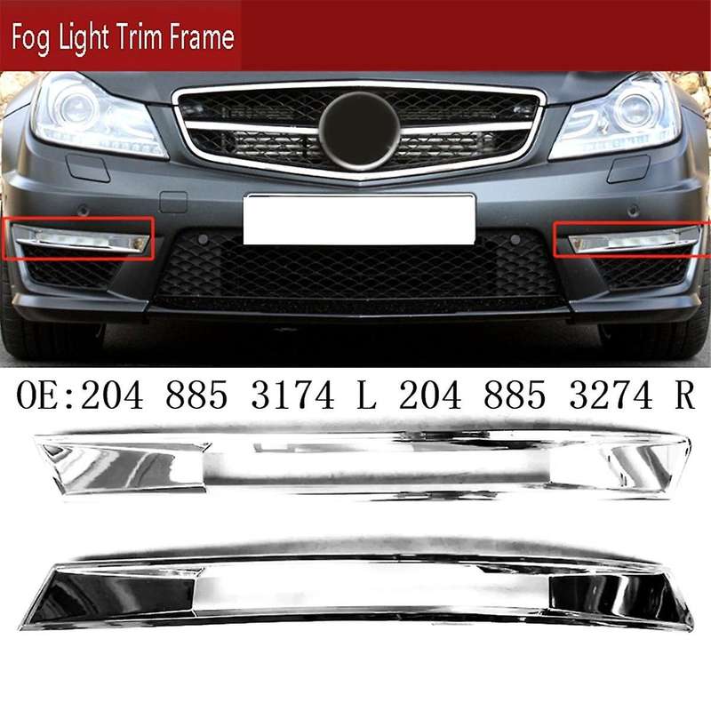 Left Front Bumper Fog Light Trim Frame Cap Chrome Running Light Cover for - C-class W204 C63 204885