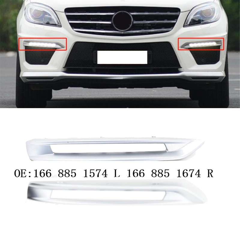 Left Front Bumper Fog Light Trim Bezel A1668851574 for W166 ML/ 63 2012-2015 DRL Lamps Chrome Frame
