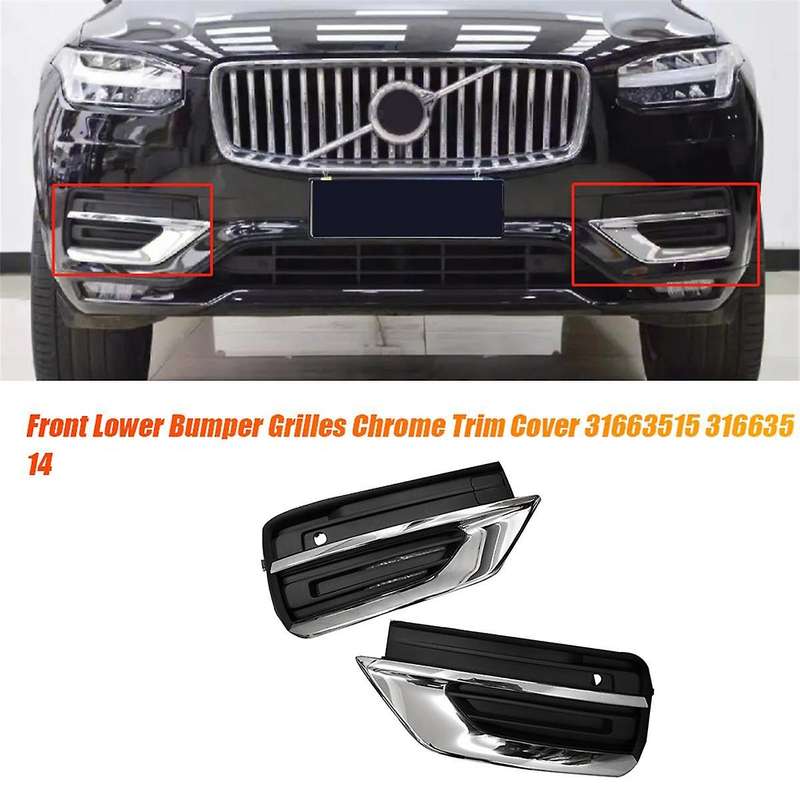 Left Front Lower Bumper Fog Light Grille Trim Chrome Cover 31663514 for XC90 19-22 31663512 3166351