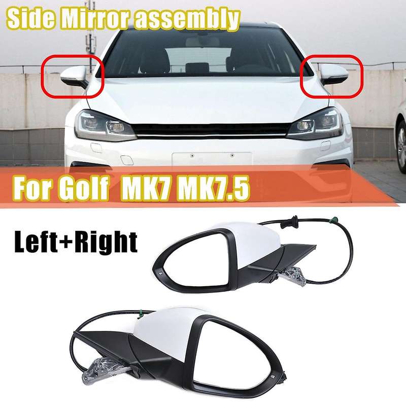 Left LH Side Rear View Mirror Assembly with Glasses Cover Manual Folding for Golf 7 MK7 MK7.5 White