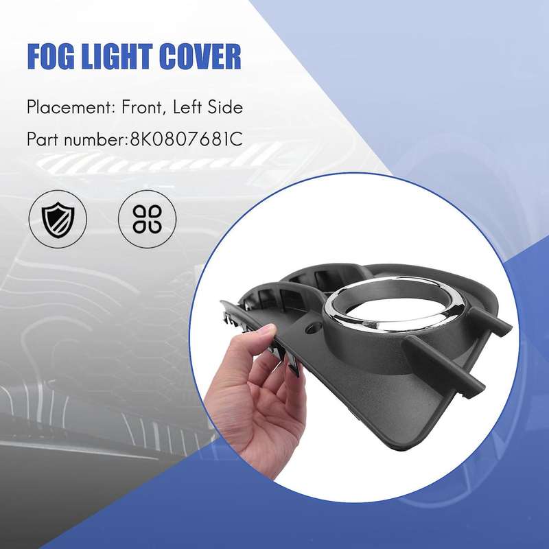 Left Side Matte Black Fog Light Grill Chrome Ring Bumper for- A4 B8 S4 2008-2012 8K0807681C