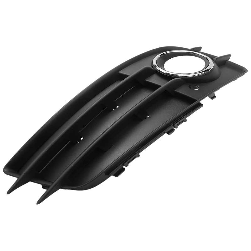 Left Side Matte Black Fog Light Grill Chrome Ring Bumper for- A4 B8 S4 2008-2012 8K0807681C