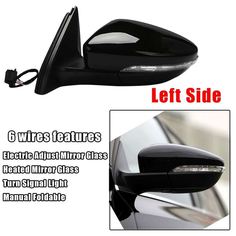 Left Side Rear View Mirror Assembly Power Glass Heated Turn Signal 6 Wires for 2011 - 2018 5C7857507