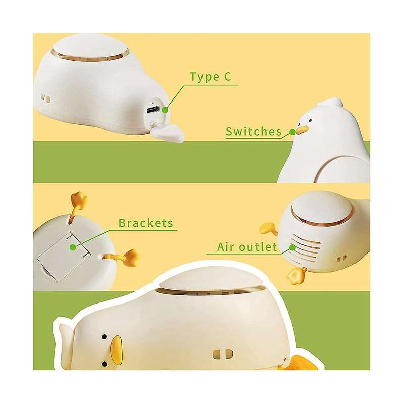 Lie-in-peace Duck Portable Neck Fan,usb Rechargeable 3 Wind Speed Personal Fan,mini Hanging Neck Fa