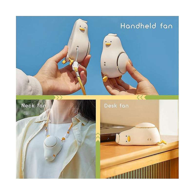 Lie-in-peace Duck Portable Neck Fan,usb Rechargeable 3 Wind Speed Personal Fan,mini Hanging Neck Fa