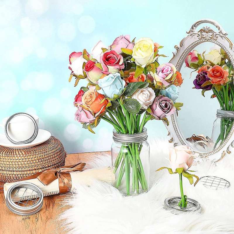 Lid Insert Metal Flower Frog Insert Flower Organizer Lid Insert with Square Grids for Regular Mouth