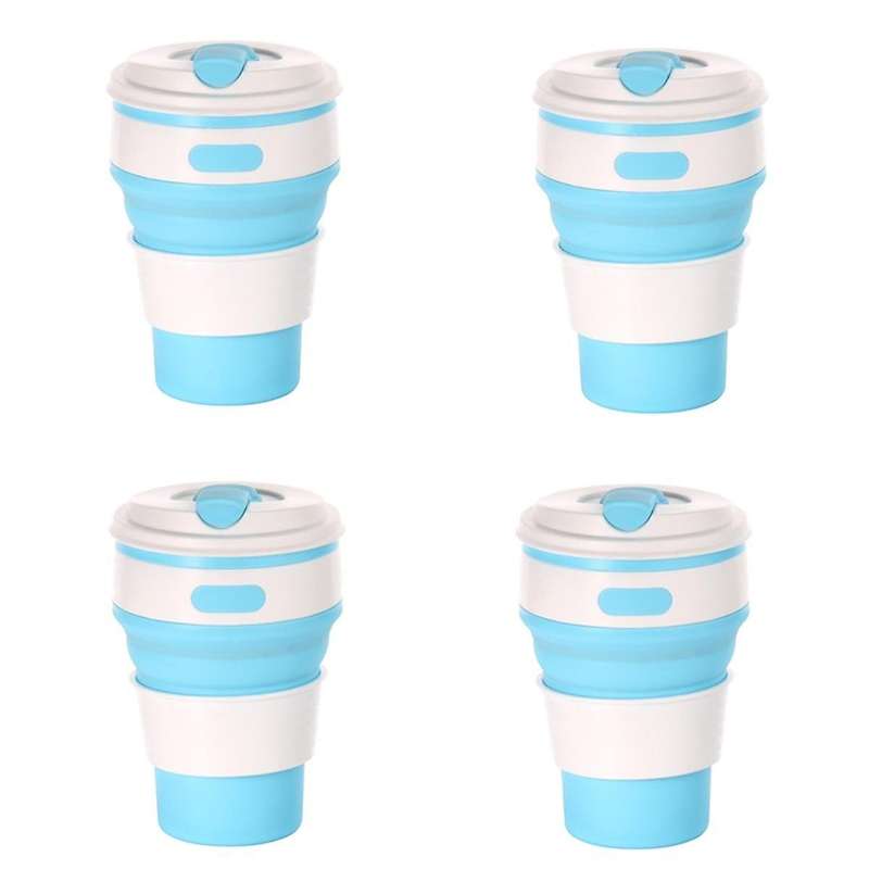 Light Blue Silicone Foldable Travel Cup-Camping Cup, Foldable Water Cup, Adult Drinking Cup with Li