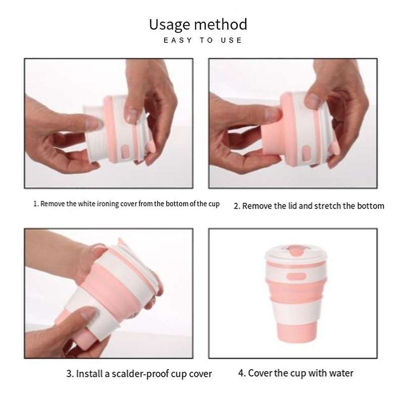 Light Blue Silicone Foldable Travel Cup-Camping Cup, Foldable Water Cup, Adult Drinking Cup with Li