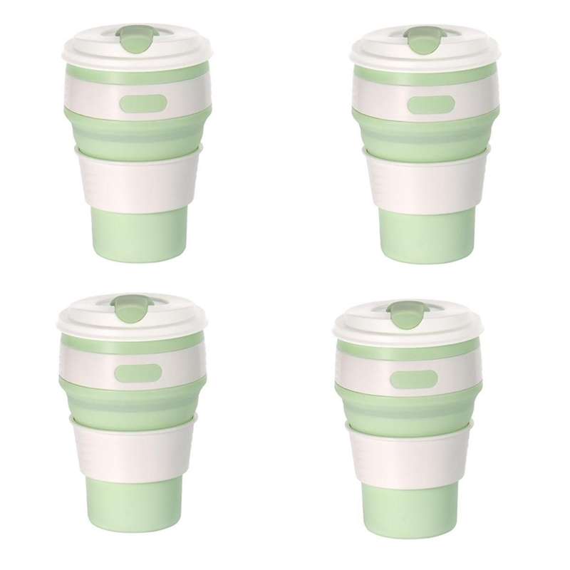 Light Green Silicone Foldable Travel Cup-Camping Cup, Foldable Water Cup, Adult Drinking Cup with L
