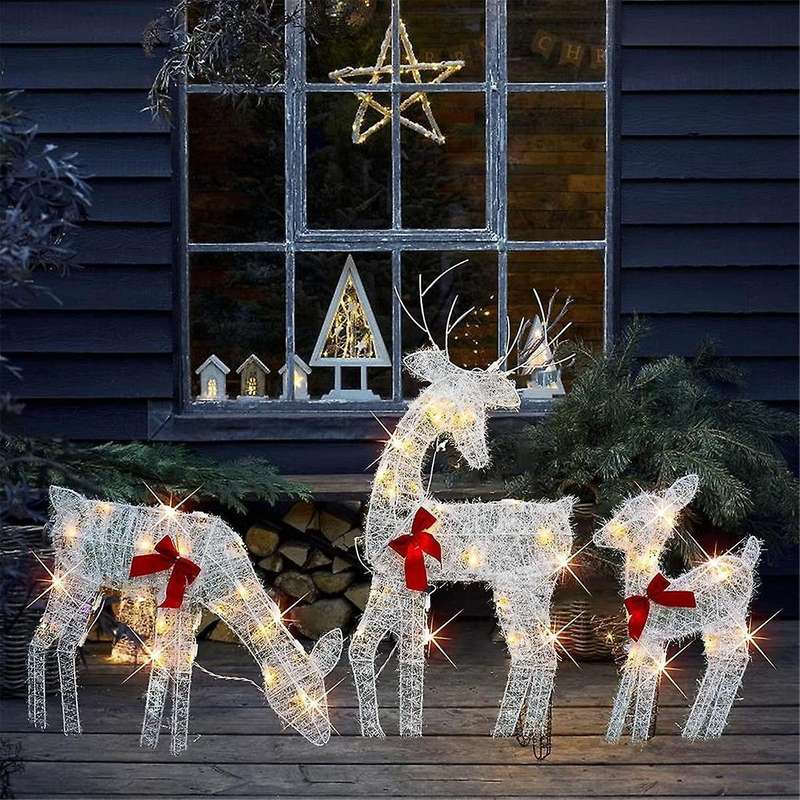 Lighted Christmas 2D Reindeers Outdoor Decorations, Pre-Lit Xmas Rudolph & Santa Sleigh with Lights