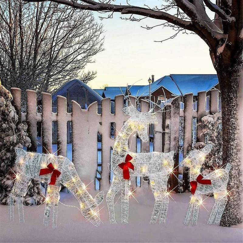 Lighted Christmas 2D Reindeers Outdoor Decorations, Pre-Lit Xmas Rudolph & Santa Sleigh with Lights