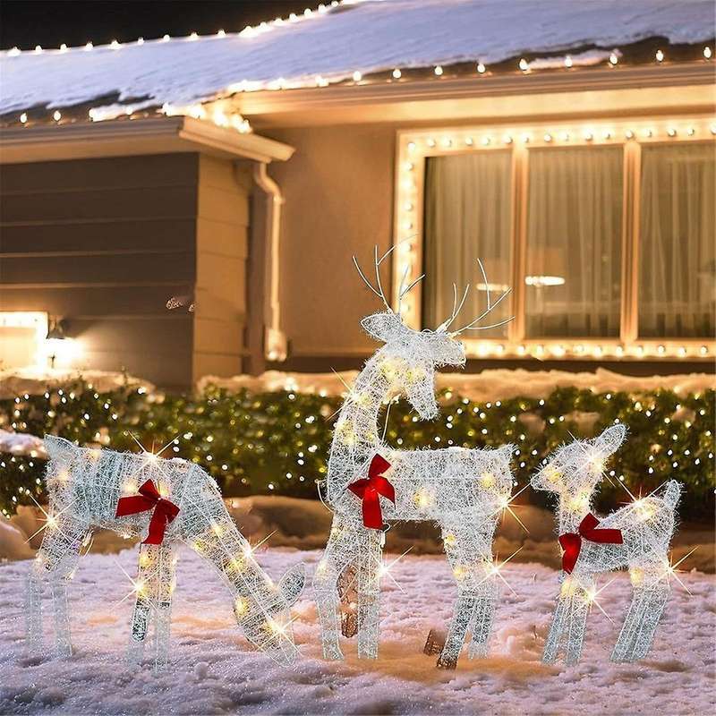 Lighted Christmas 2D Reindeers Outdoor Decorations, Pre-Lit Xmas Rudolph & Santa Sleigh with Lights