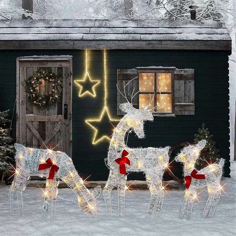 Lighted Christmas 2D Reindeers Outdoor Decorations, Pre-Lit Xmas Rudolph & Santa Sleigh with Lights