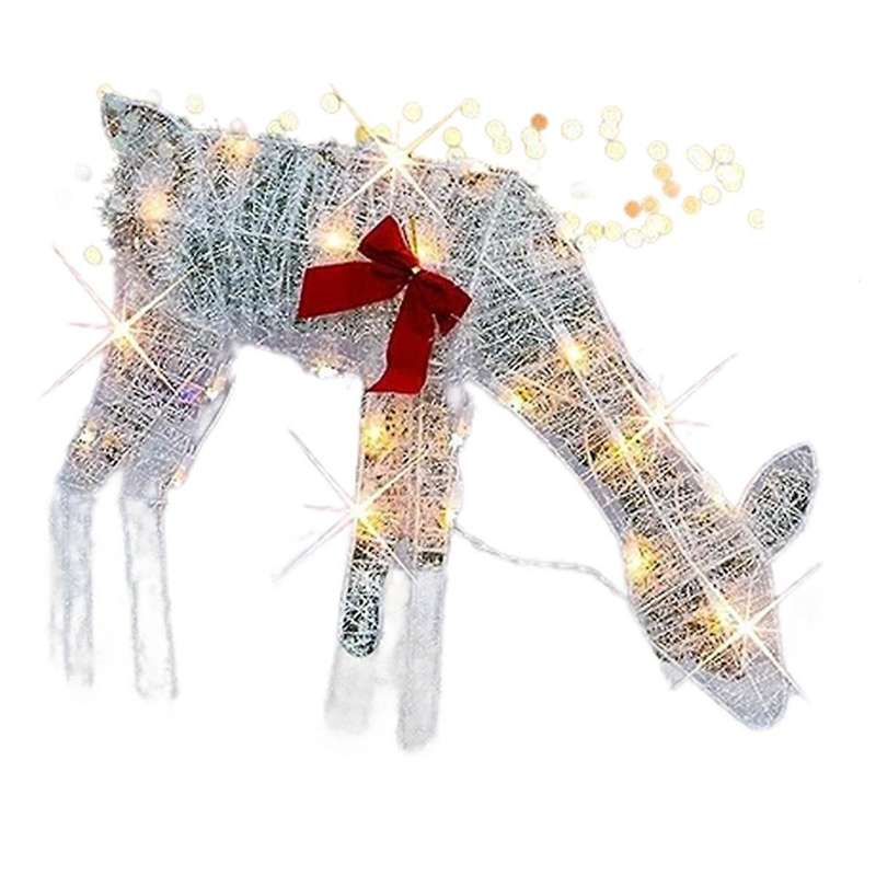 Lighted Christmas 2D Reindeers Outdoor Decorations, Pre-Lit Xmas Rudolph & Santa Sleigh with Lights