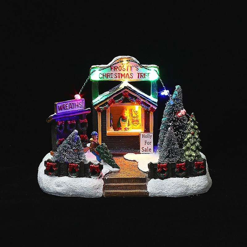 Light Up Christmas Houses Village Home Desktop Decor Statue House Tree Snow Country Christmas Decora