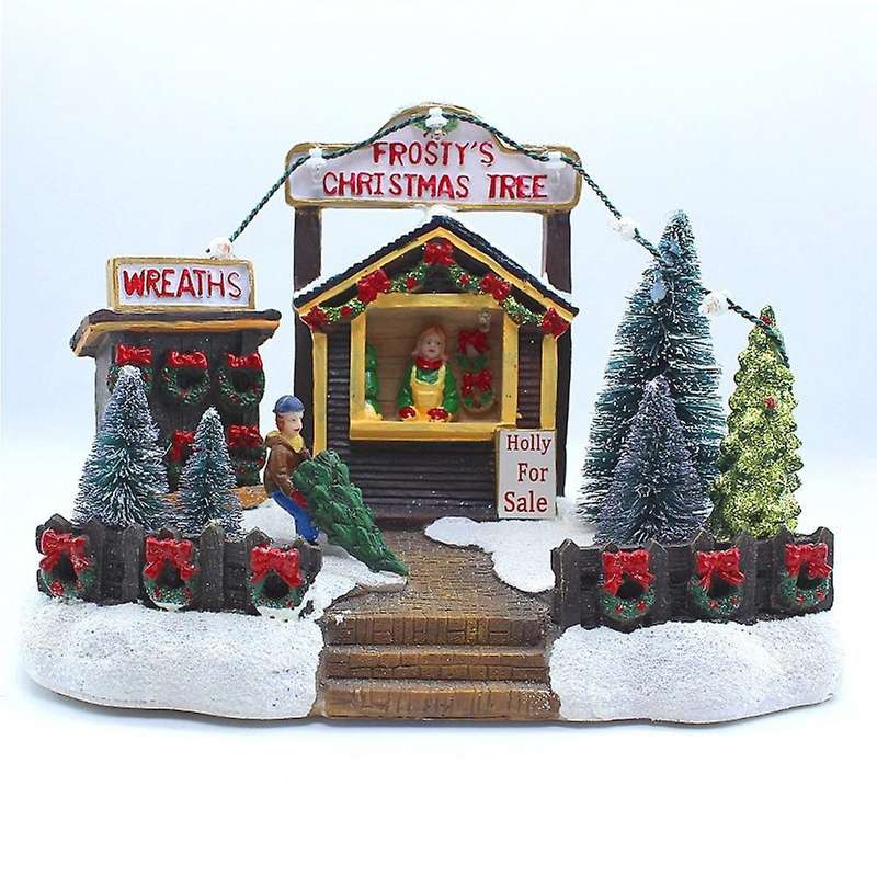Light Up Christmas Houses Village Home Desktop Decor Statue House Tree Snow Country Christmas Decora