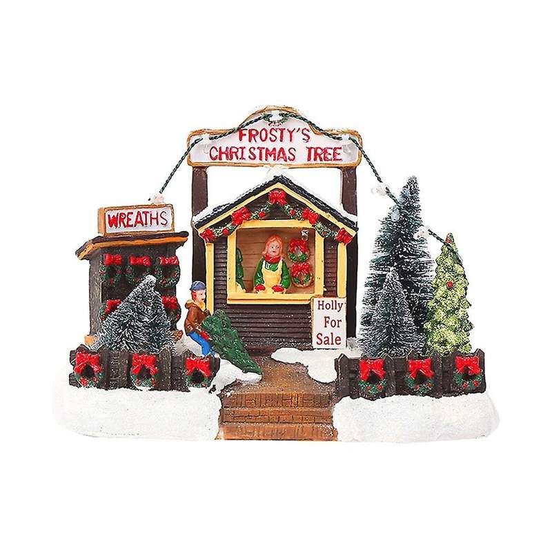 Light Up Christmas Houses Village Home Desktop Decor Statue House Tree Snow Country Christmas Decora