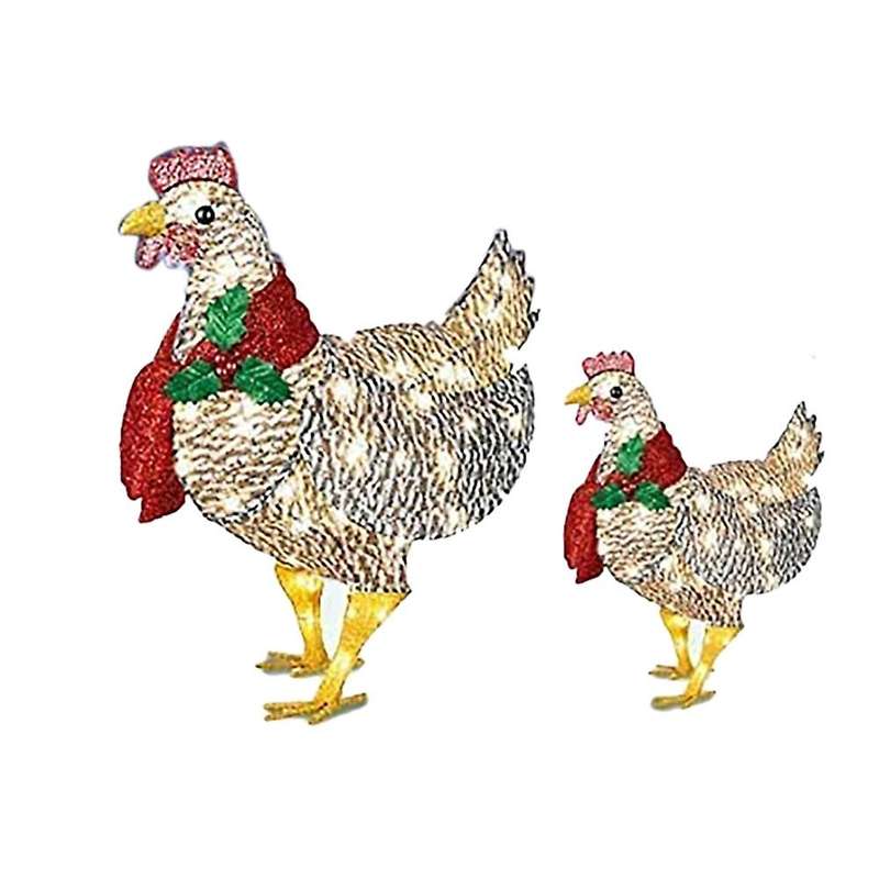 Light-Up Chicken with Scarf Chicken Set Decorations Metal Chicken Sculpture for Outdoor Garden