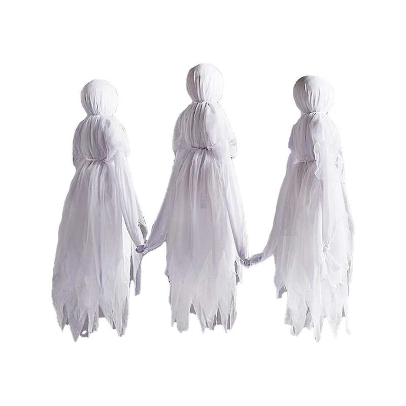 Light-Up White Witches Halloween Decoration Holding Hands Ghosts Set of 3
