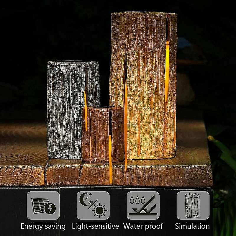 Lights Outdoor Garden, Flickering Flame Solar Stump Light , Patio Lights Outdoor Waterproof , LED Tr