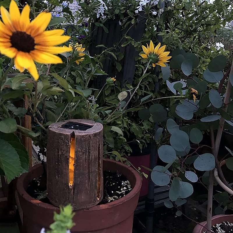 Lights Outdoor Garden, Flickering Flame Solar Stump Light , Patio Lights Outdoor Waterproof , LED Tr