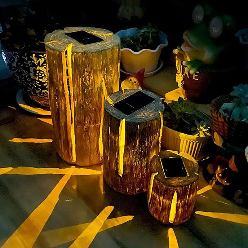 Lights Outdoor Garden, Flickering Flame Solar Stump Light , Patio Lights Outdoor Waterproof , LED Tr