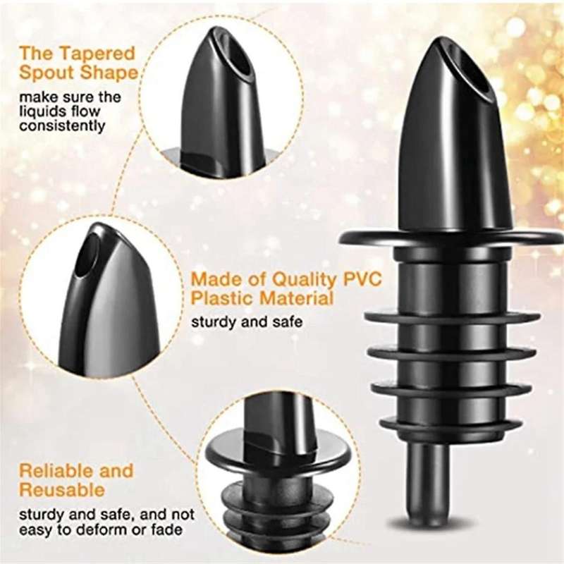 Liquor Bottle Pourers Flow Pourers Plastic Spouts Black Bottle Pourers for Bars Clubs Pubs Restauran