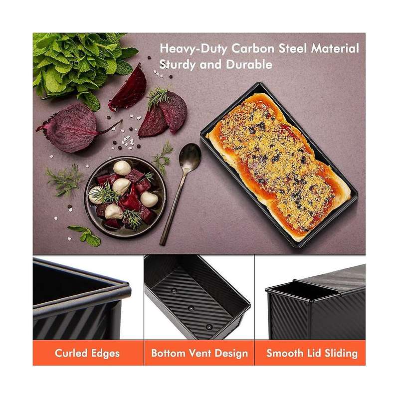 Loaf Pan 2 Pack, Non-stick Bread Pan with Lid Carbon Steel Bread Toast Box Mold with Cover for Bakew
