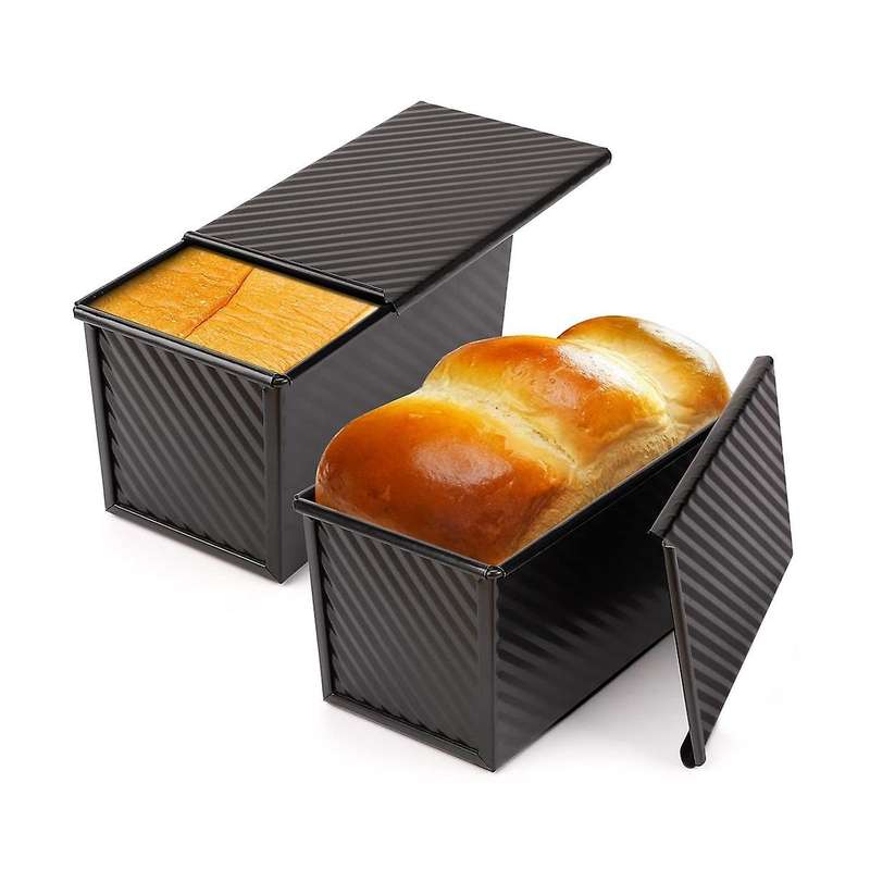 Loaf Pan 2 Pack, Non-stick Bread Pan with Lid Carbon Steel Bread Toast Box Mold with Cover for Bakew