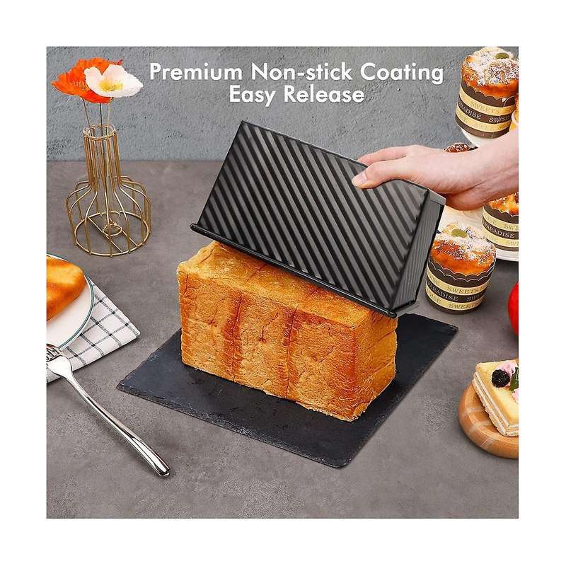 Loaf Pan 2 Pack, Non-stick Bread Pan with Lid Carbon Steel Bread Toast Box Mold with Cover for Bakew