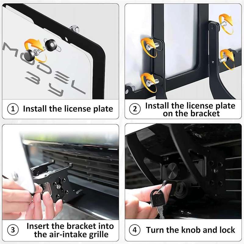Lockable Front License Plate Holder for Model Y 2021-2024 Model 3 2021-2023, Anti-Theft Front Licens
