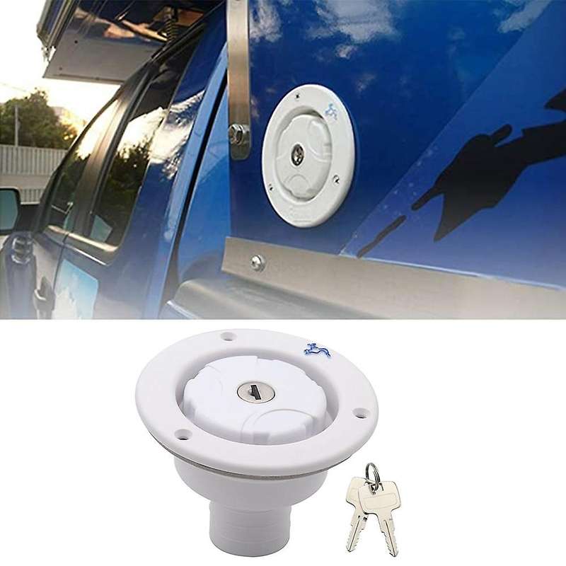 Lockable Leakproof Water Inlet Boat RV Accessory Gravity Water Inlet Filler Cap W/2 Keys White