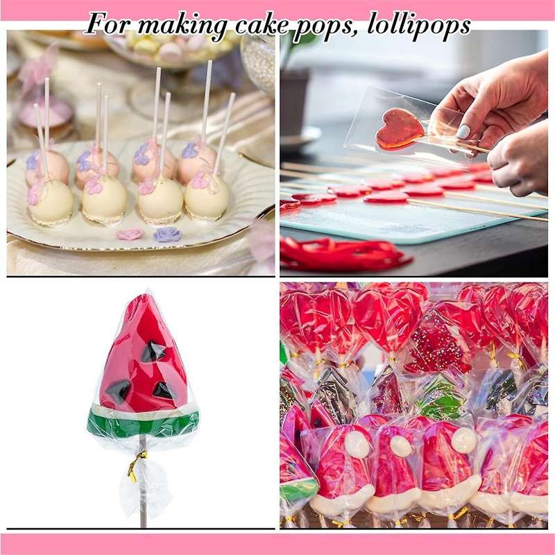 Lollipop Cake Stick Treat Bag Set Include 100 Bags 100 Treat Sticks Metallic Ties Meat Baller with