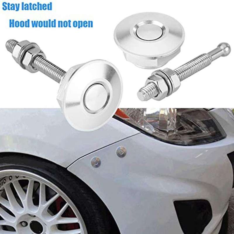 Long Push Button Quick Release Hood Pins Lock Latch Bumper Kit