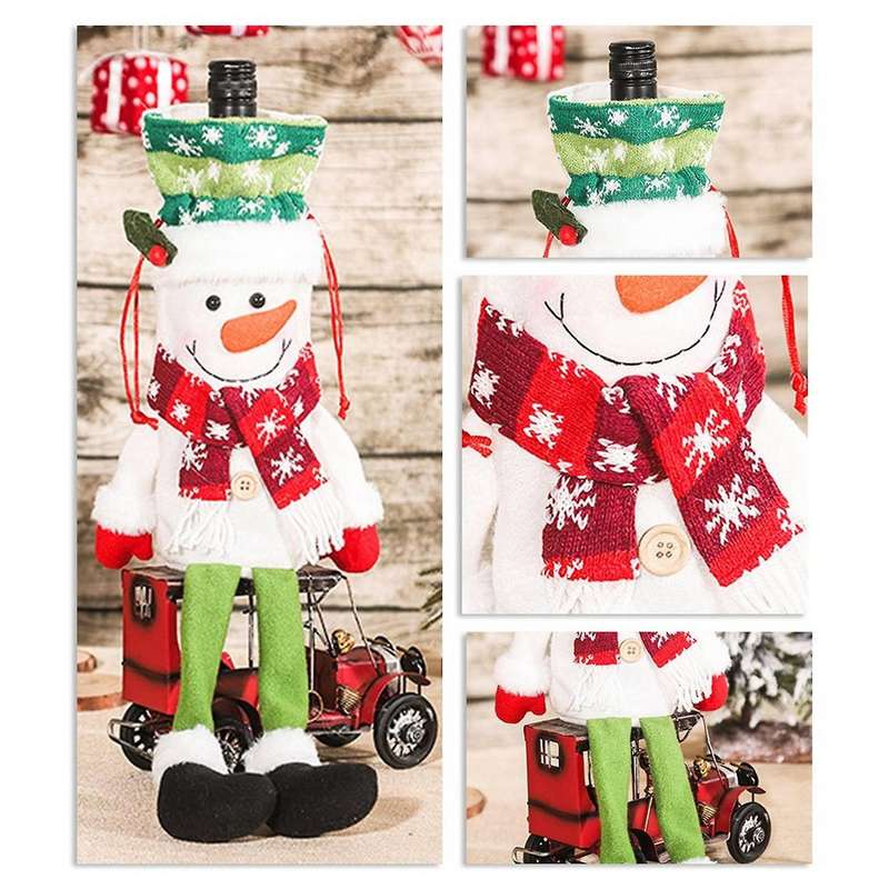 Long-Legged Santa Christmas Wine Bottle Cover Xmas Decor Wine Bottle Bags with Drawstrings Reusable,
