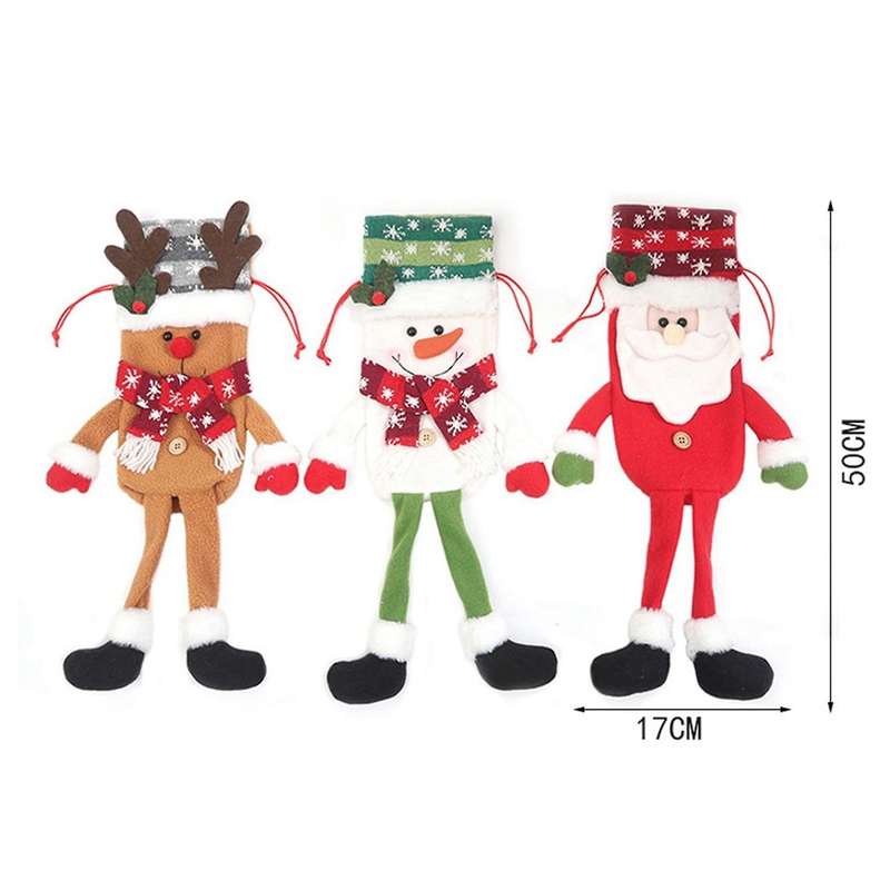 Long-Legged Santa Christmas Wine Bottle Cover Xmas Decor Wine Bottle Bags with Drawstrings Reusable,