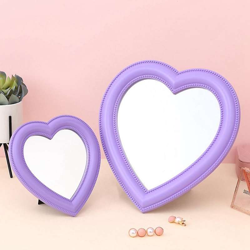 Love Mirror Desktop Makeup Mirror Wall Mounted Dual-Use Vanity Mirror Girl Room Wall Decor Heart-Sha