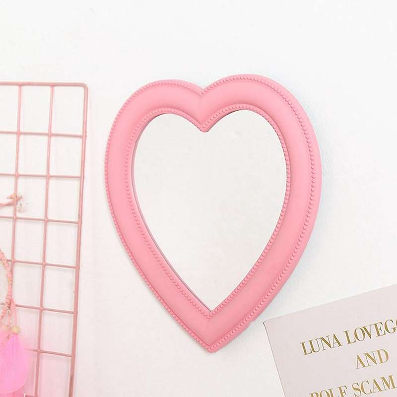 Love Mirror Desktop Makeup Mirror Wall Mounted Dual-Use Vanity Mirror Girl Room Wall Decor Heart-Sha