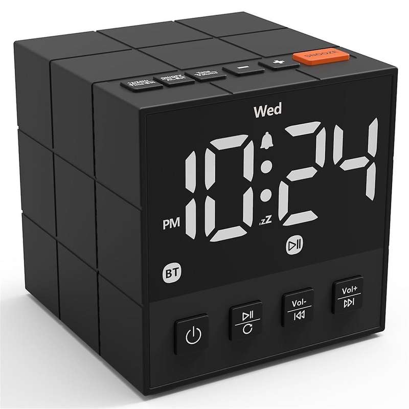 Loud Alarm Clock Bluetooth Speaker, Dimmable LED Display, Small Bedside Digital Clock for Bedroom Su