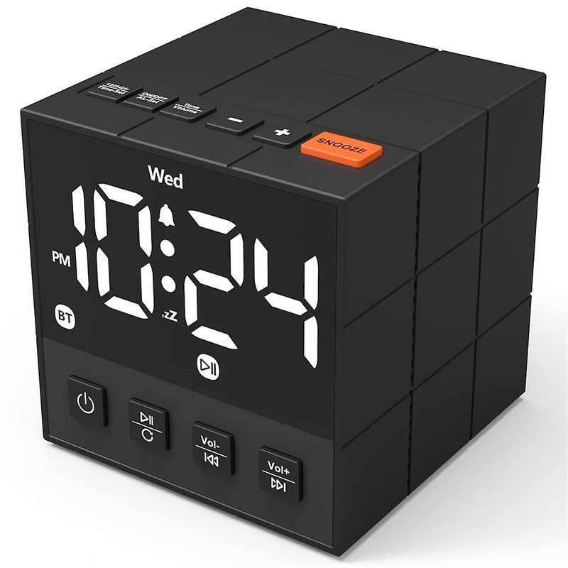 Loud Alarm Clock Bluetooth Speaker, Dimmable LED Display, Small Bedside Digital Clock for Bedroom Su