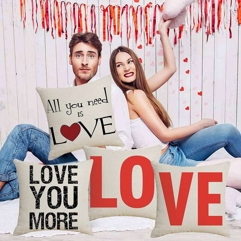 LOVE YOU MORE Valentine's Day Pillowcase Decor Wedding Party Home Linen Cushion Cover for Sofa Car G