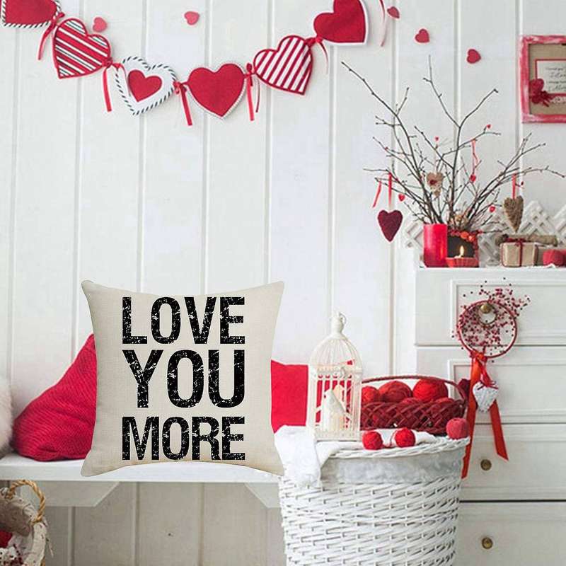 LOVE YOU MORE Valentine's Day Pillowcase Decor Wedding Party Home Linen Cushion Cover for Sofa Car G