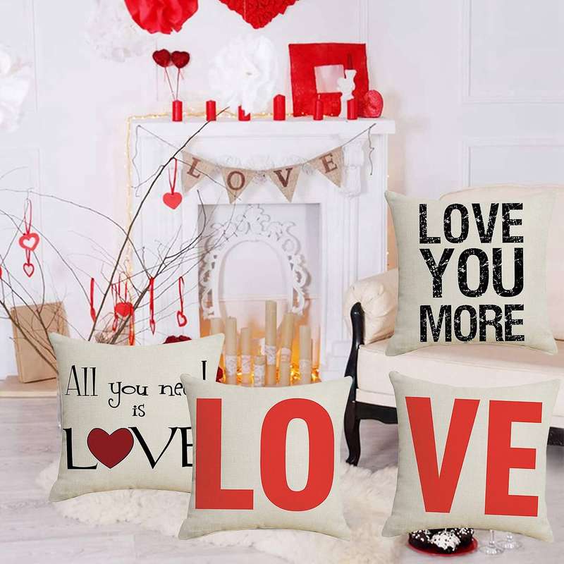 LOVE YOU MORE Valentine's Day Pillowcase Decor Wedding Party Home Linen Cushion Cover for Sofa Car G
