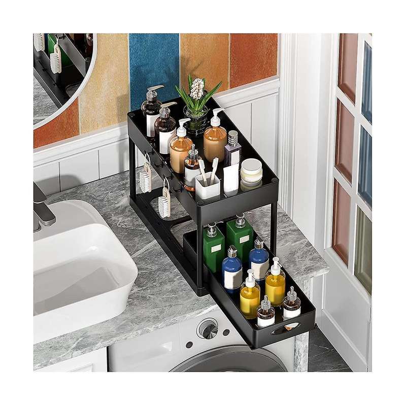 Lower Sliding Cabinet Basket Organizer, 2nd Floor Locker Lower Bathroom Sink Storage Box