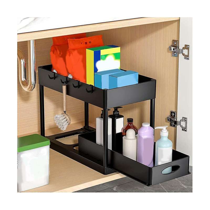 Lower Sliding Cabinet Basket Organizer, 2nd Floor Locker Lower Bathroom Sink Storage Box