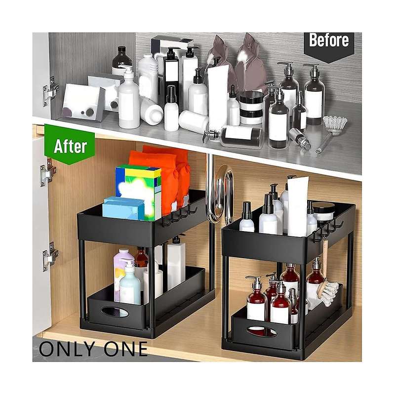 Lower Sliding Cabinet Basket Organizer, 2nd Floor Locker Lower Bathroom Sink Storage Box