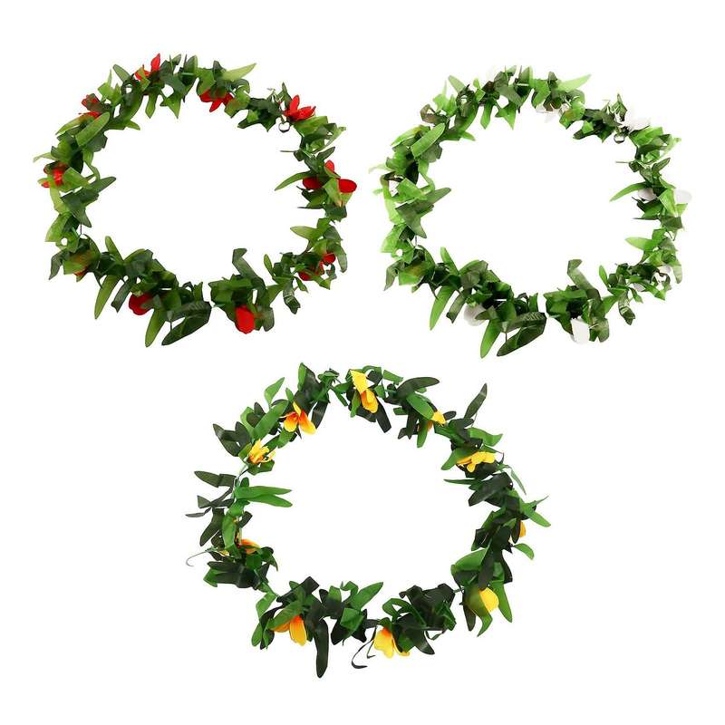 Luau Leis 3 Pcs Artificial Flowers Tropical Hawaiian Leaf Necklaces